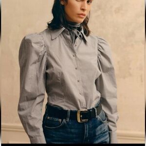 Zara plaid puff shirt ecru, green,and maroon size xs